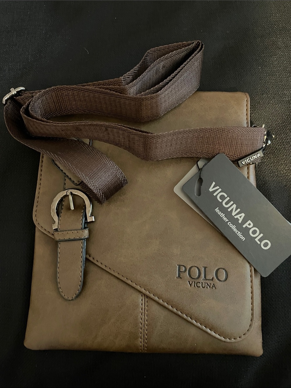 Men’s Leather Brown Crossbody Bag with Tags- Vicuña Polo